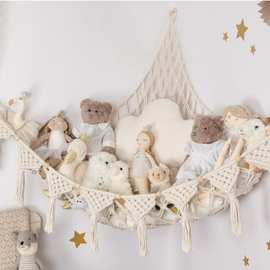 跨境三角玩具网兜 手工编织棉绳墙角收纳卧室收纳网玩具公仔吊床