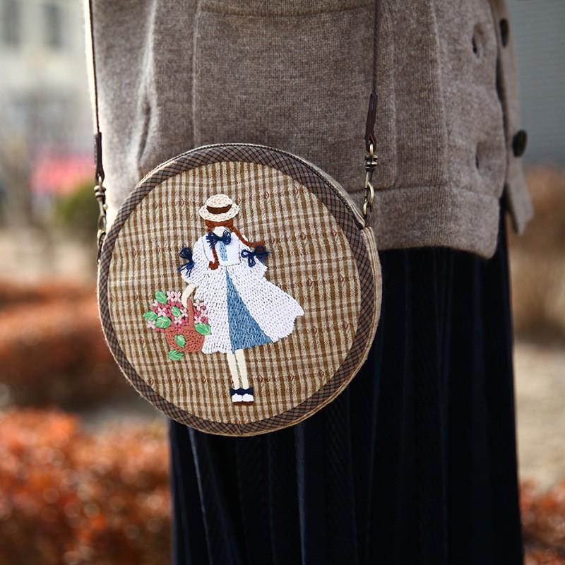 Bolso bordado del tambor de la cintura-muchacha de la cesta de la flor (producto no acabado) + estiramiento plástico del bordado de 16,5 cm