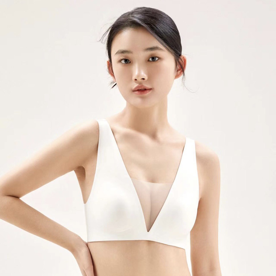 5555 popular tira de jalea soporte suave malla profunda V ligera ropa interior cómoda pecho grande que adelgaza el pecho pequeño empuja hacia arriba el sujetador