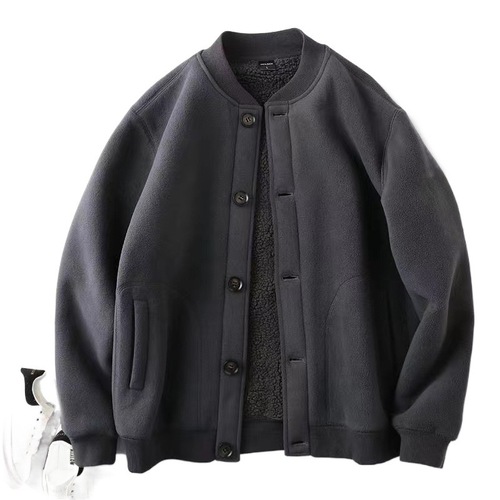 American Retro Fleece Padded Thick Crew Neck Sweatshirt for Men - Fall/Winter Fashion Open Hooded Sweatshirt Casual Jacket Trendy