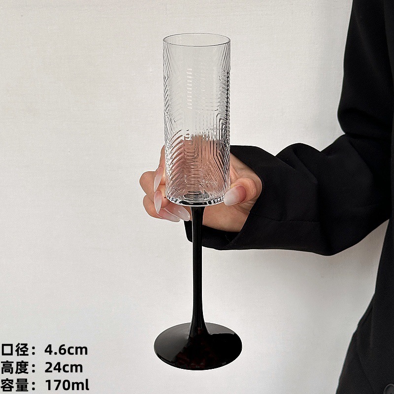 【봄 단풍잎】블랙 스템 스트레이트 샴페인 글라스