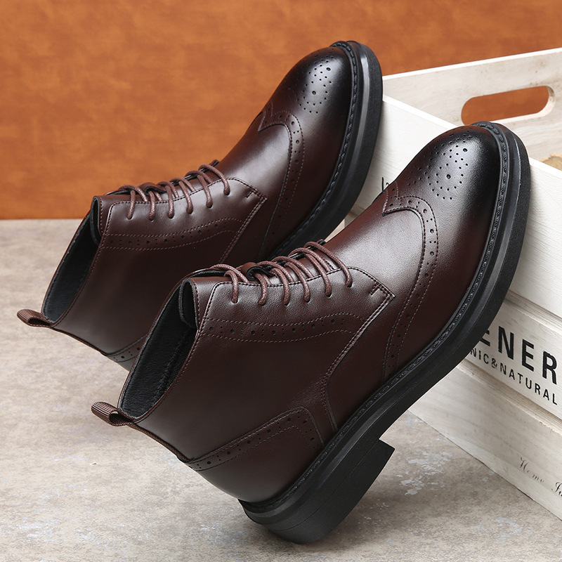 2024 invierno nuevo fondo grueso de lana 6 agujeros estilo británico tendencia Martin botas calentadas botas cortas botas de cuero para hombres