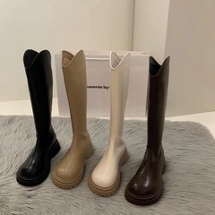 Women's Knee-High Boots with Thick Soles, Non-Slip, White, Knight Boots, New Autumn 2023, Slim-Fitting