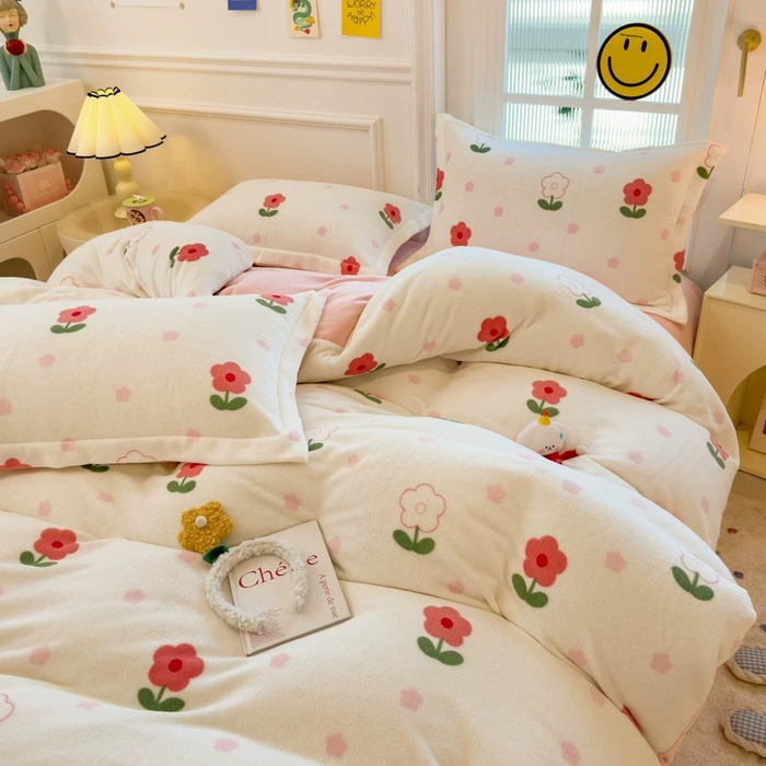 Demi-season velvet warm jeans, children's set, fleece fitted sheet, keep warm fleece duvet cover, 4 piece set, 3 piece set