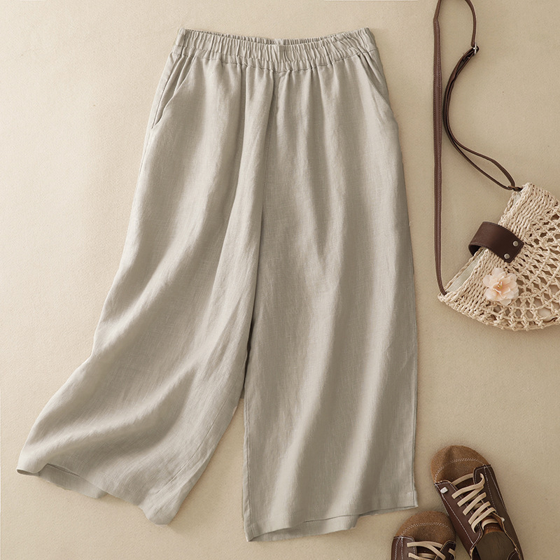 Linen Pants for Petite People!! Factory-Quality Elastic High-Waisted Casual Pants, Straight-Leg Wide-Leg Pants, Cropped Pants for Summer