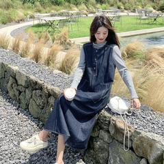 早秋穿搭套装2024学院风甜美气质衬衫背带连衣裙子减龄一整套穿搭