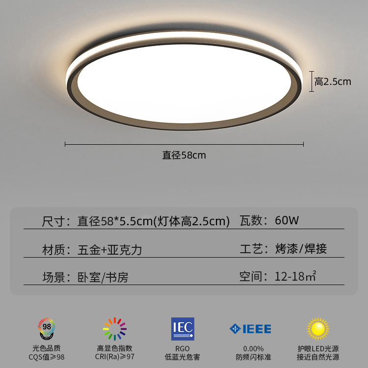 [풀 스펙트럼] 블랙 라운드 침실 조명 58cm