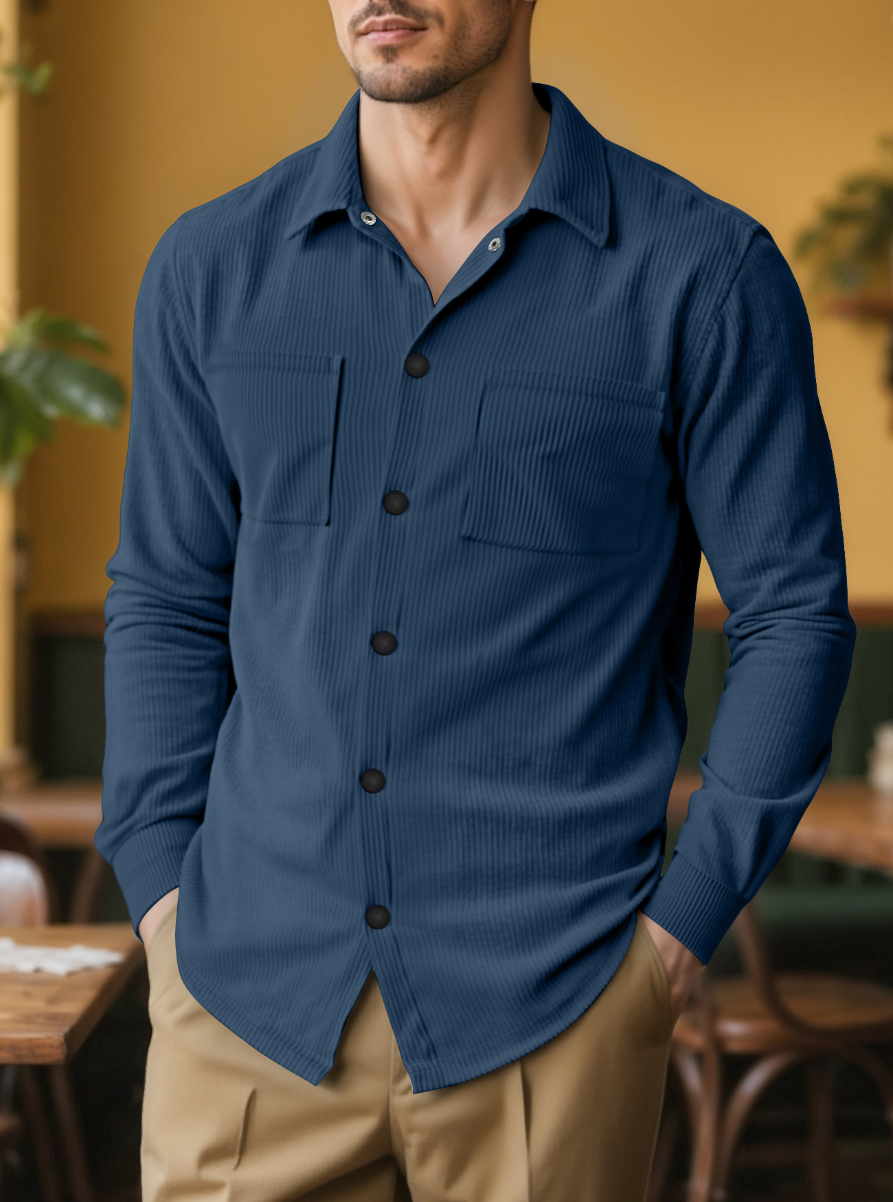 Nuevo otoño transfronterizo nuevo tamaño grande de camisa de botón de terciopelo TEMU casual suelto hombre bolsa abierta
