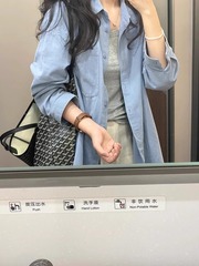 法式蓝色衬衫女早春季2025新款韩系宽松休闲polo衬衣长袖气质上衣