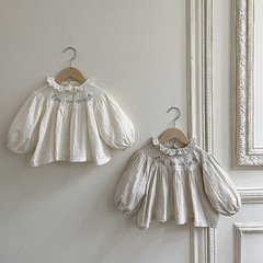 2024 spring Korean children's clothing baby small lapel flower embroidered shirt baby girl small shirt girl's top autumn