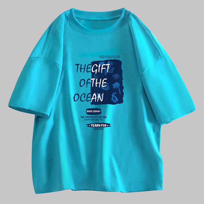 NASAGISS nombre conjunto pesado algodón camiseta de manga corta hombres y mujeres misma marca de moda suelta pareja juventud verano