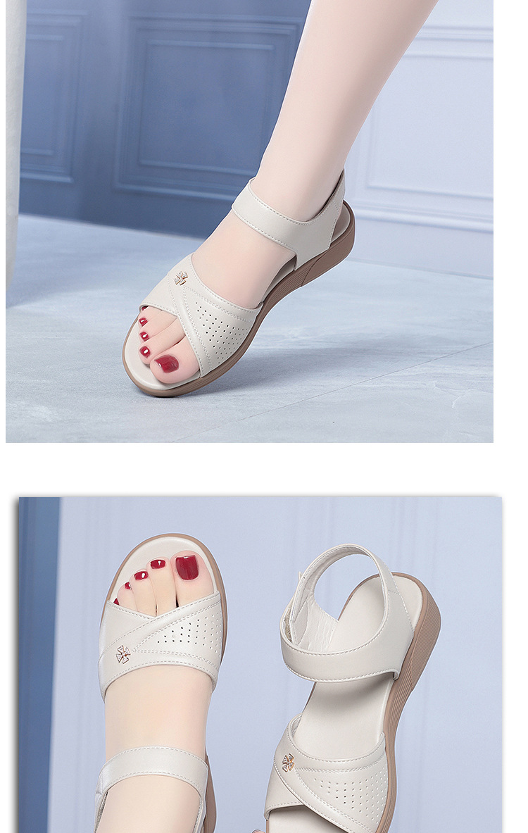 Sandal nữ da thật đế bệt hở mũi phong cách đơn giản — màu đen chi tiết 10