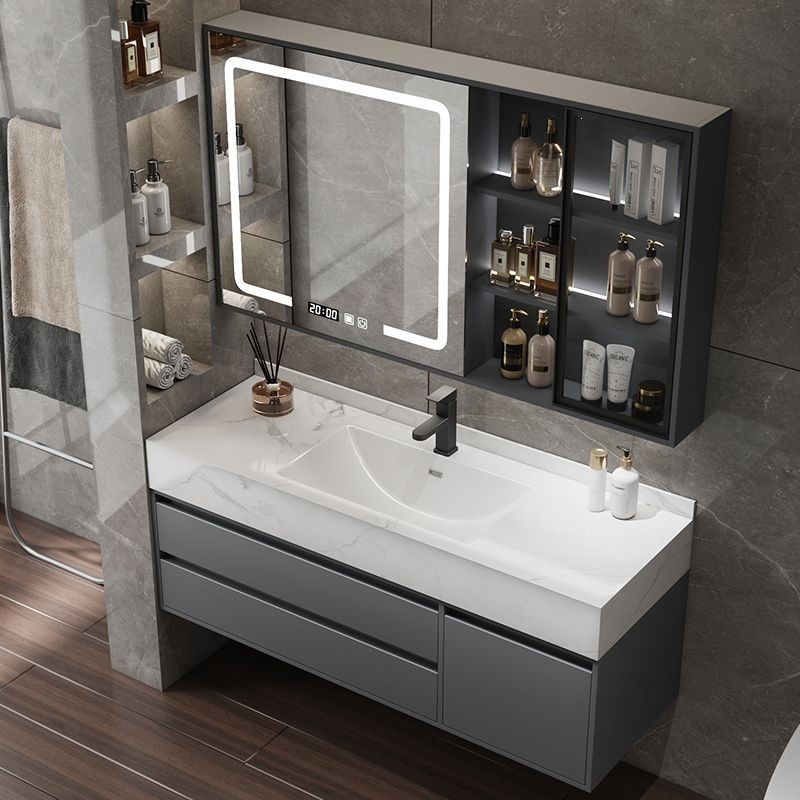 Nordic Bathroom Cabinet with Seamless Integrated Sink and Countertop, Modern Washbasin Integrated Basin, Bathroom Cabinet
