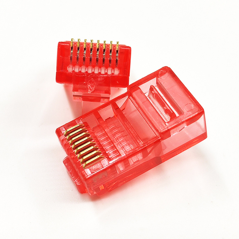 Accesorios de computadora al por mayor cabeza de cristal de color de cinco categorías chapada en oro cabeza de cristal de ocho núcleos conexión de cable de red RJ45 cabeza de cristal