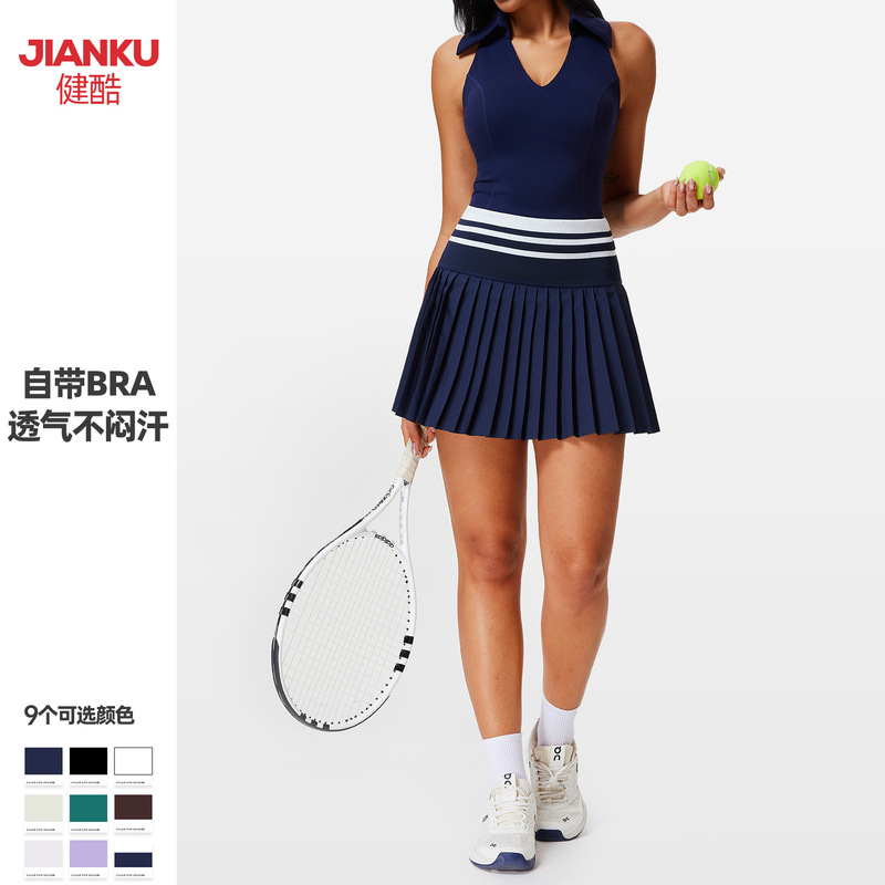 Cross-Border New Golf Tennis Skirt Pocket Anti-Exposure Badminton Fitness Skirt Outdoor Running Tennis Suit