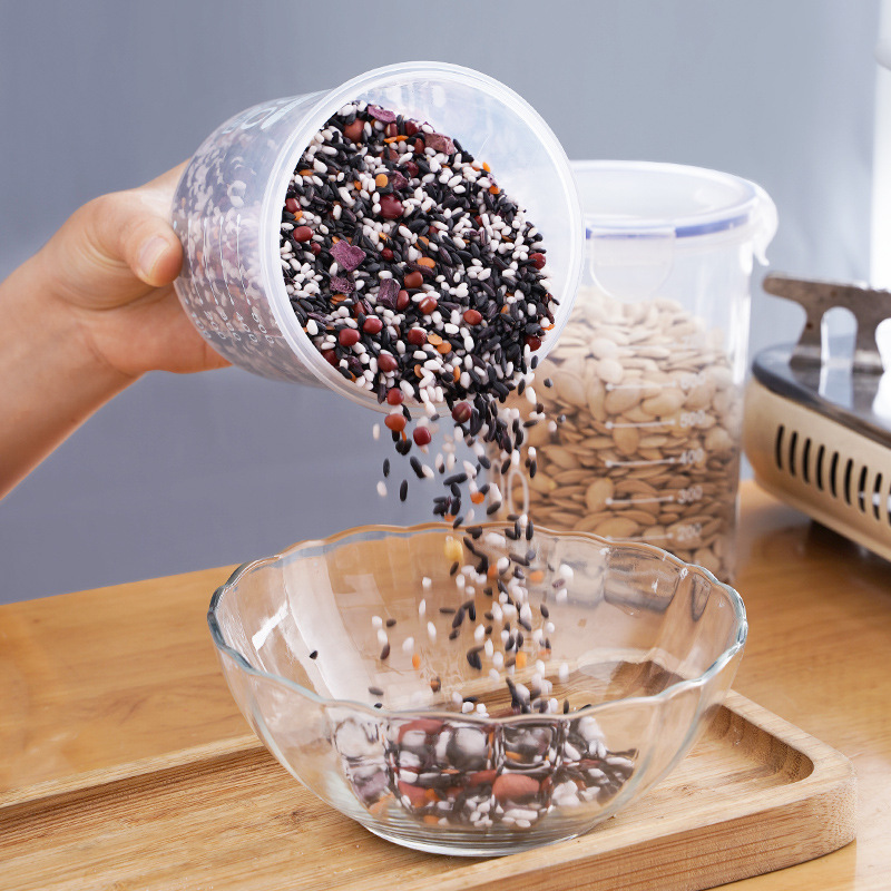 家庭用厨房五穀雑穀収納缶防虫防湿密封箱スナック乾燥貝収納透明プラスチック缶|undefined