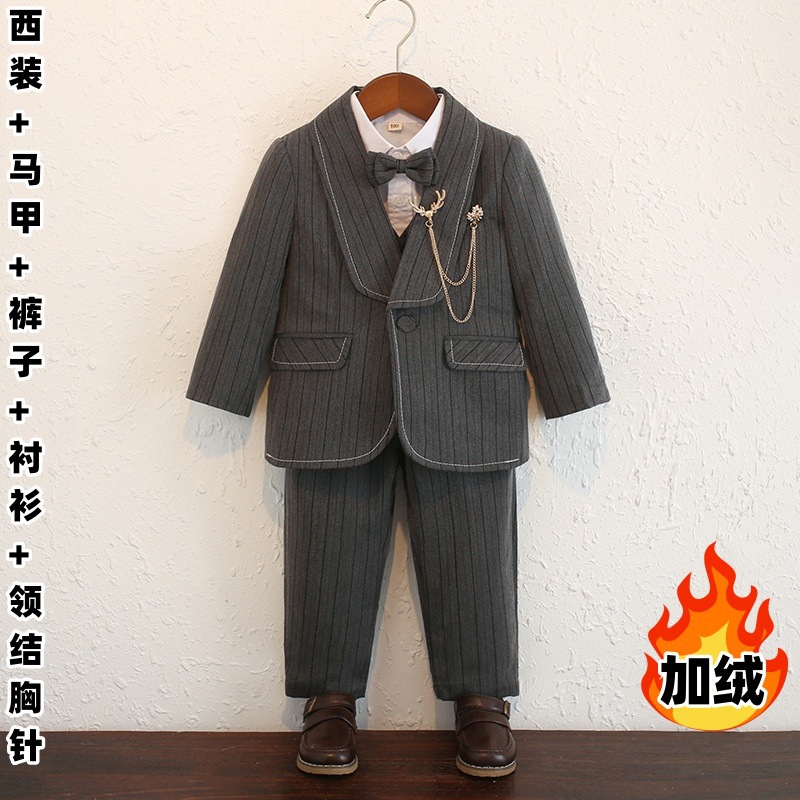 벨벳 다크그레이 83A2+9121 [슈트, 조끼, 바지, 셔츠] + 나비넥타이 브로치