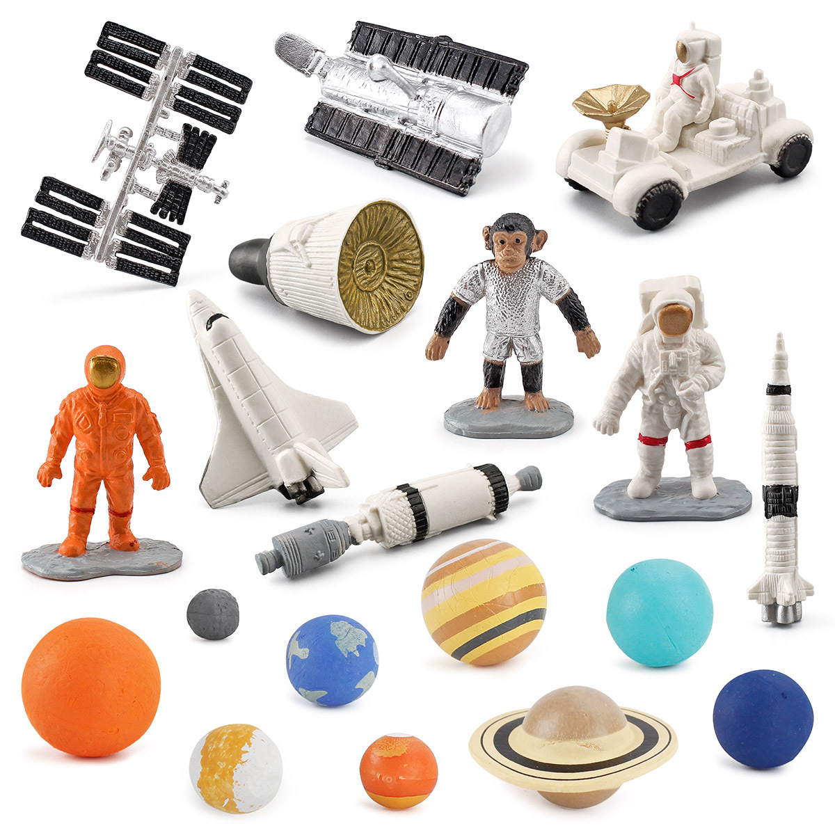 La simulación educativa de los niños satélite cohete cápsula universo nueve planetas adornos aeroespacial modelo espacial conjunto de 19 piezas