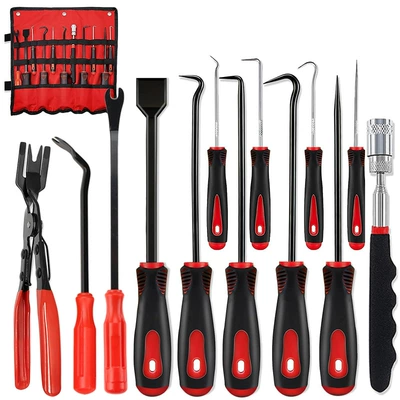 4-Piece/9-Piece/11-Piece/13-Piece/17-Piece Car Oil Seal | Mühərrik tənzimləmə alətləri - red-13-piece-set-with-straight-stone-detector-oxford-storage-roll-bag