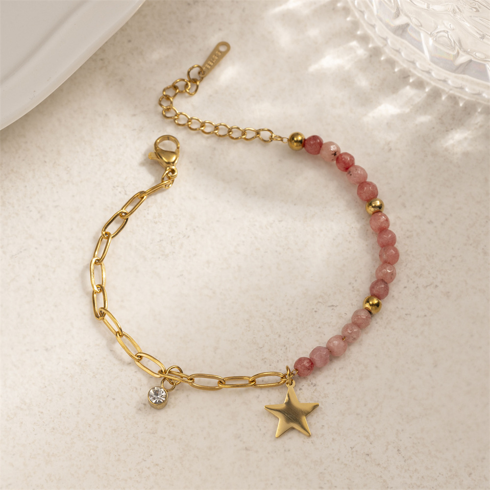 Taena collar de acero inoxidable europeo y americano simple sensación de alto nivel moda para damas piedra natural estrella titanio acero joyería de mano al por mayor