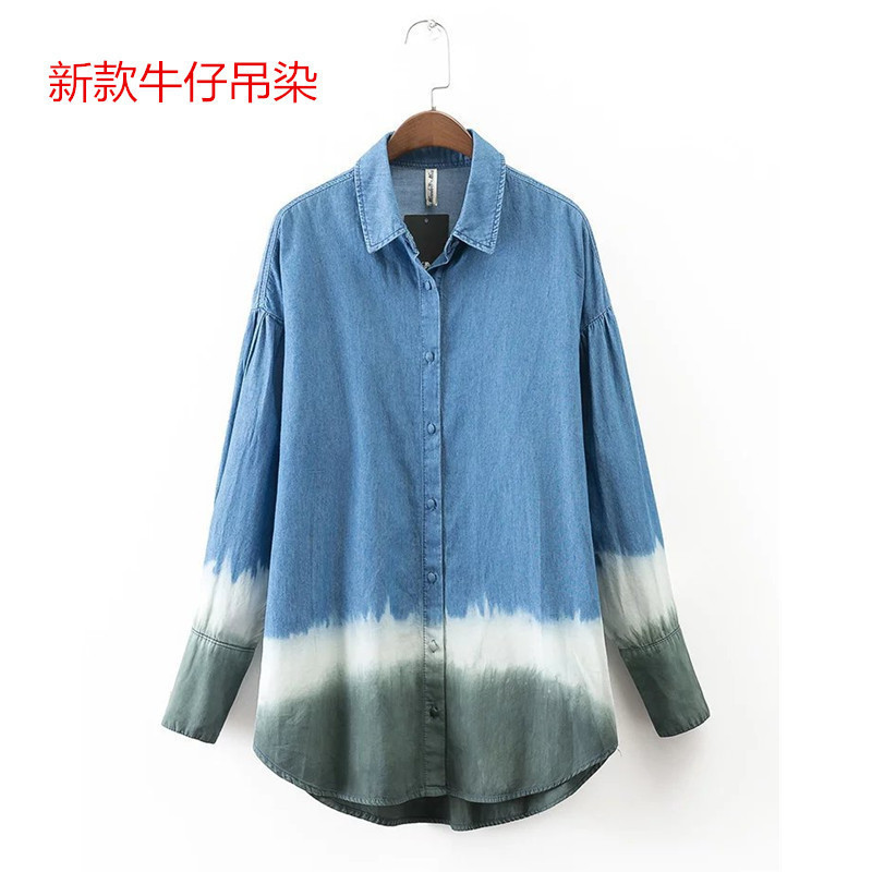 Factory custom new men's cotton shirt large size hanging dye denim cotton long sleeve shirt custom logo