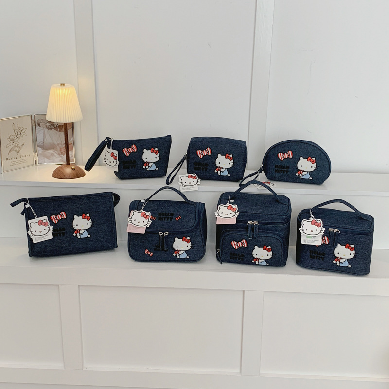 Hellokitty Officially Licensed Denim Heavy-Duty Embroidered Makeup Bag, Cute Large-Capacity Portable Storage Makeup Case Hellokitty Officially Licensed Denim Heavy-Duty Embroidered Makeup Bag, Cute Large-Capacity Portable Storage Makeup Case