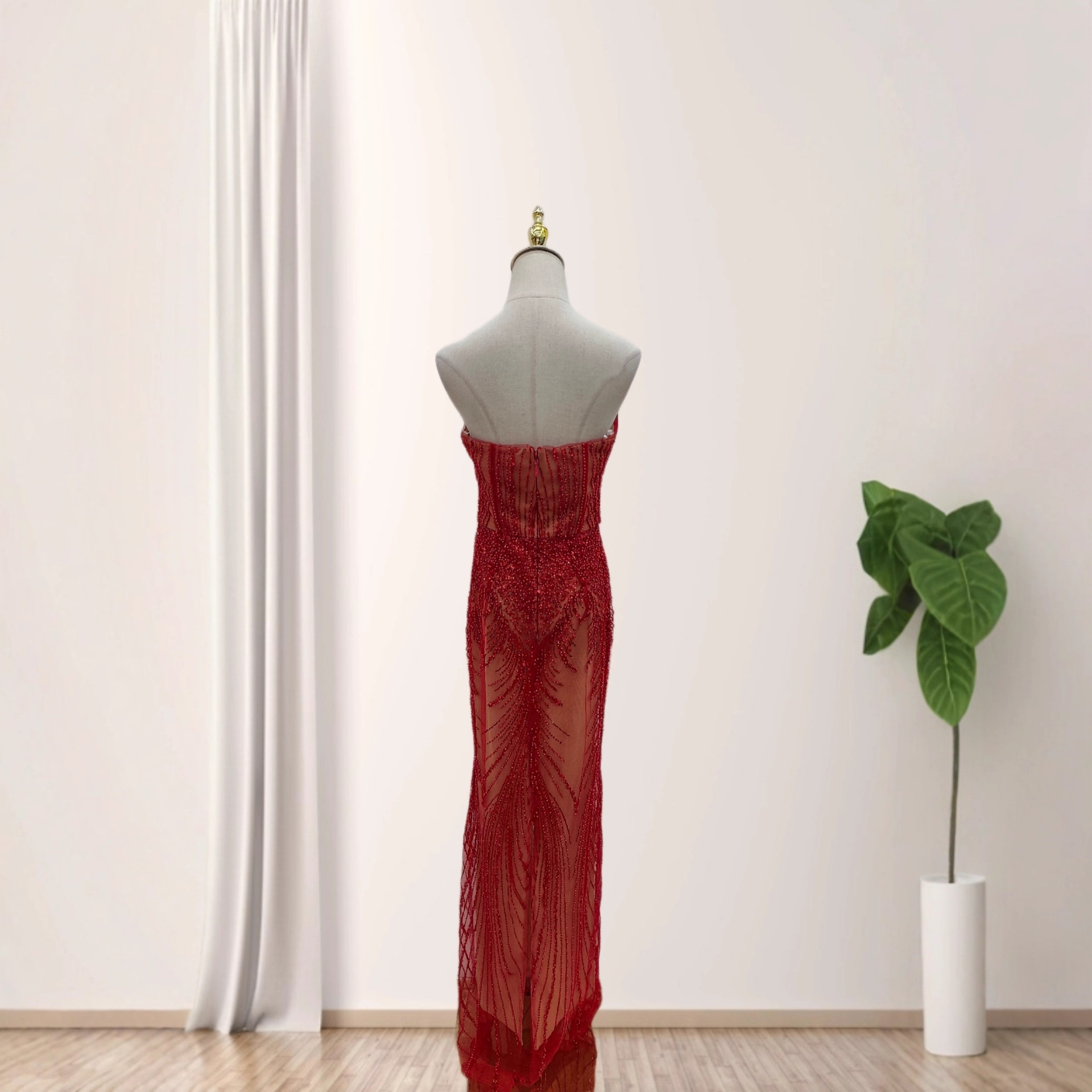 Elegant Beaded Bustier Bodycon Party Dress - Sexy High Waist Long Gown With 3D Embroidery For Women_voghion.com