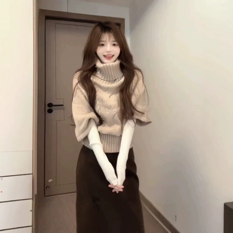 Lazy-style, soft and comfortable turtleneck sweater for women, new autumn collection, perfect for petite figures, featuring a loose-fitting, cable-knit design Lazy-style, soft and comfortable turtleneck sweater for women, new autumn collection, perfect for petite figures, featuring a loose-fitting, cable-knit design