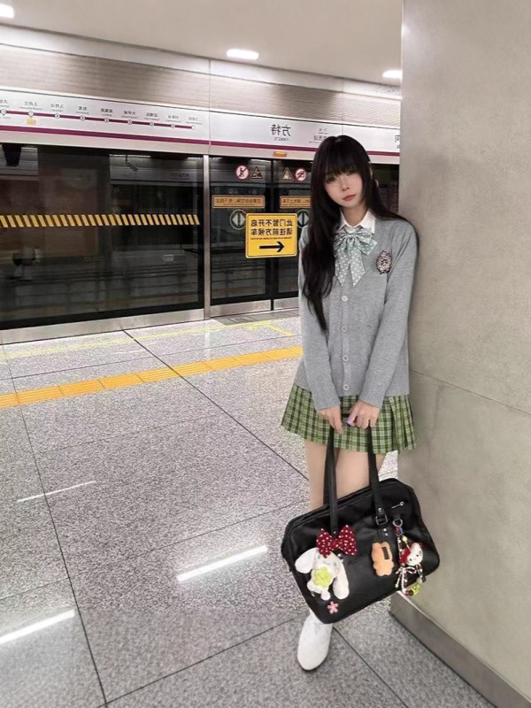 【小青梅】日系jk制服原创正版高腰半身裙学生校供学院风绿色格裙|undefined