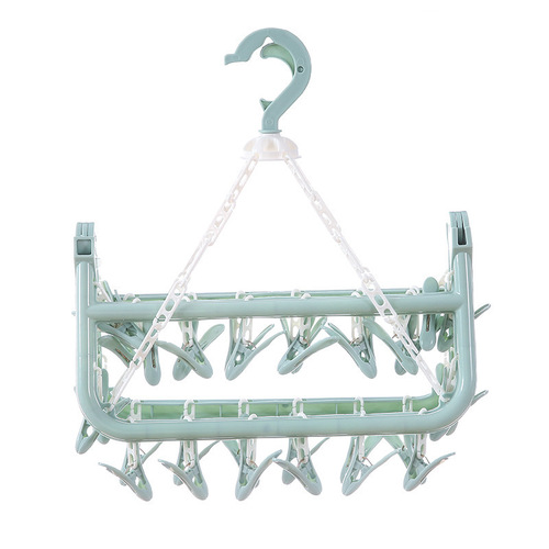 32 clips 0 folding clothes hanger adult windproof clothes drying rack household plastic children's socks clothes drying rack wholesale