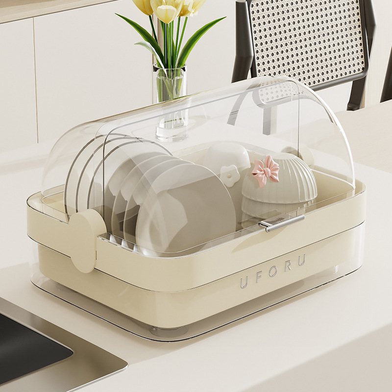 Household multi-functional drain rack kitchen dishware storage rack with cover dust-proof plastic drain rack large capacity