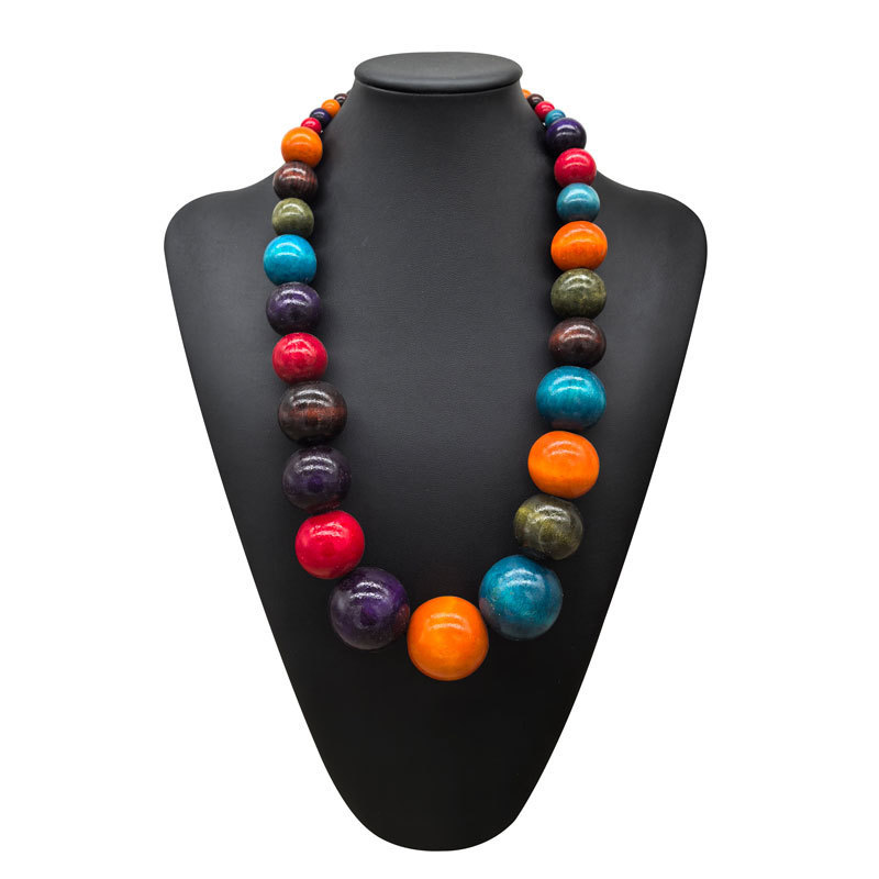 クロスボーダー新品木ボール単層手作りビーズネックレスレディース多色卸necklace wood|undefined