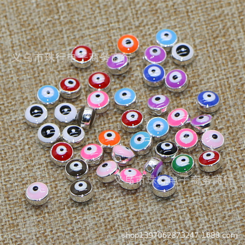 批发金银边珠恶魔之眼6*8MM扁眼睛珠 双面滴油直孔DIY饰品配件散