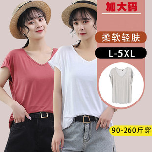 Fat Girl mm modal thin V-neck bottoming shirt summer loose middle-aged mother plus size short sleeve t-shirt for women