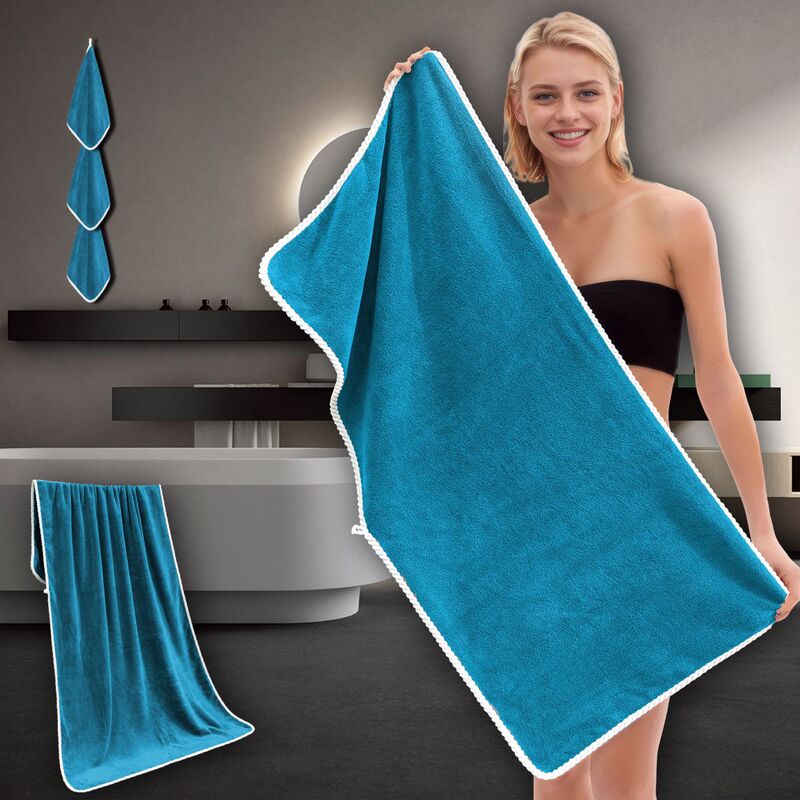 Cross-Border Single-Pack Coral Fleece 50*100 Large Towel with Ribbed Edge, Bath Towel for Home Use, Face Wash, Wholesale, Absorbent