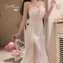 瑰若甜美冰丝性感睡衣深V聚拢加胸垫纯欲缎面睡裙女家居套装Q2384