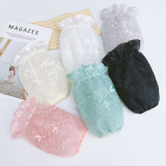秋冬短款純色蕾絲袖套女士刺繡透明網紗袖筒羽絨服套袖家務清潔護