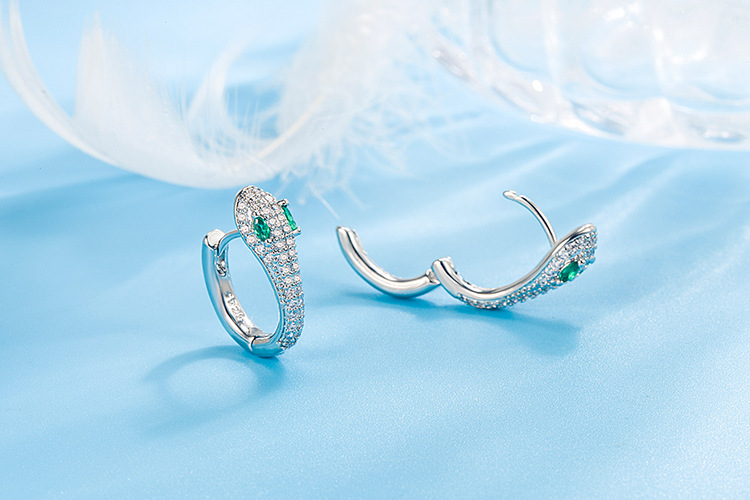 vintage emerald full zircon snake shaped copper earrings wholesale