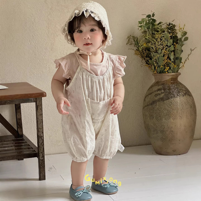 Gumi Bear Baby Summer Cute Girl Suspender Set Jumpsuit Korean Style Floral Two-Piece Set Infant Romper Gumi Bear Baby Summer Cute Girl Suspender Set Jumpsuit Korean Style Floral Two-Piece Set Infant Romper