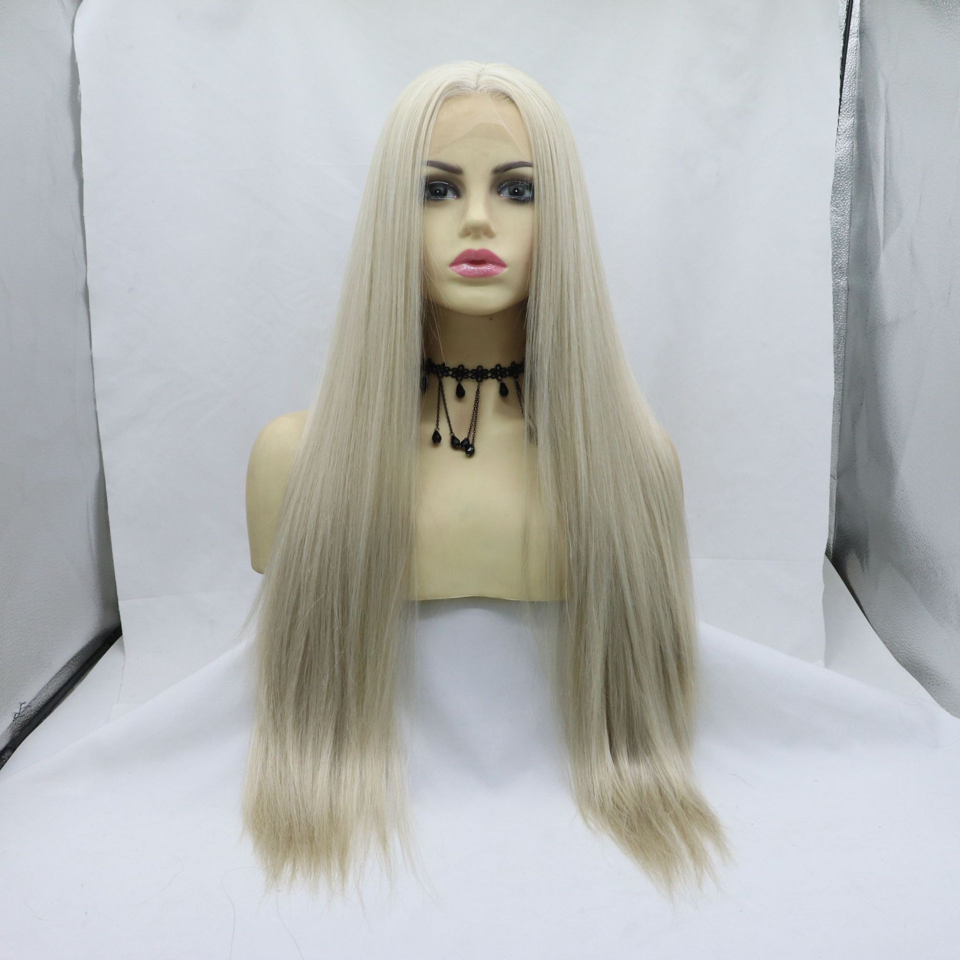 Qingdao Westvia hand hook front lace fibrous wig white gold matte…