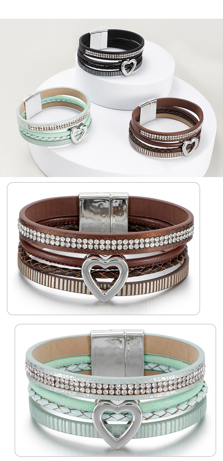 Fashion Heart Shape Pu Leather Alloy Knitting Womenu0027S Bracelets