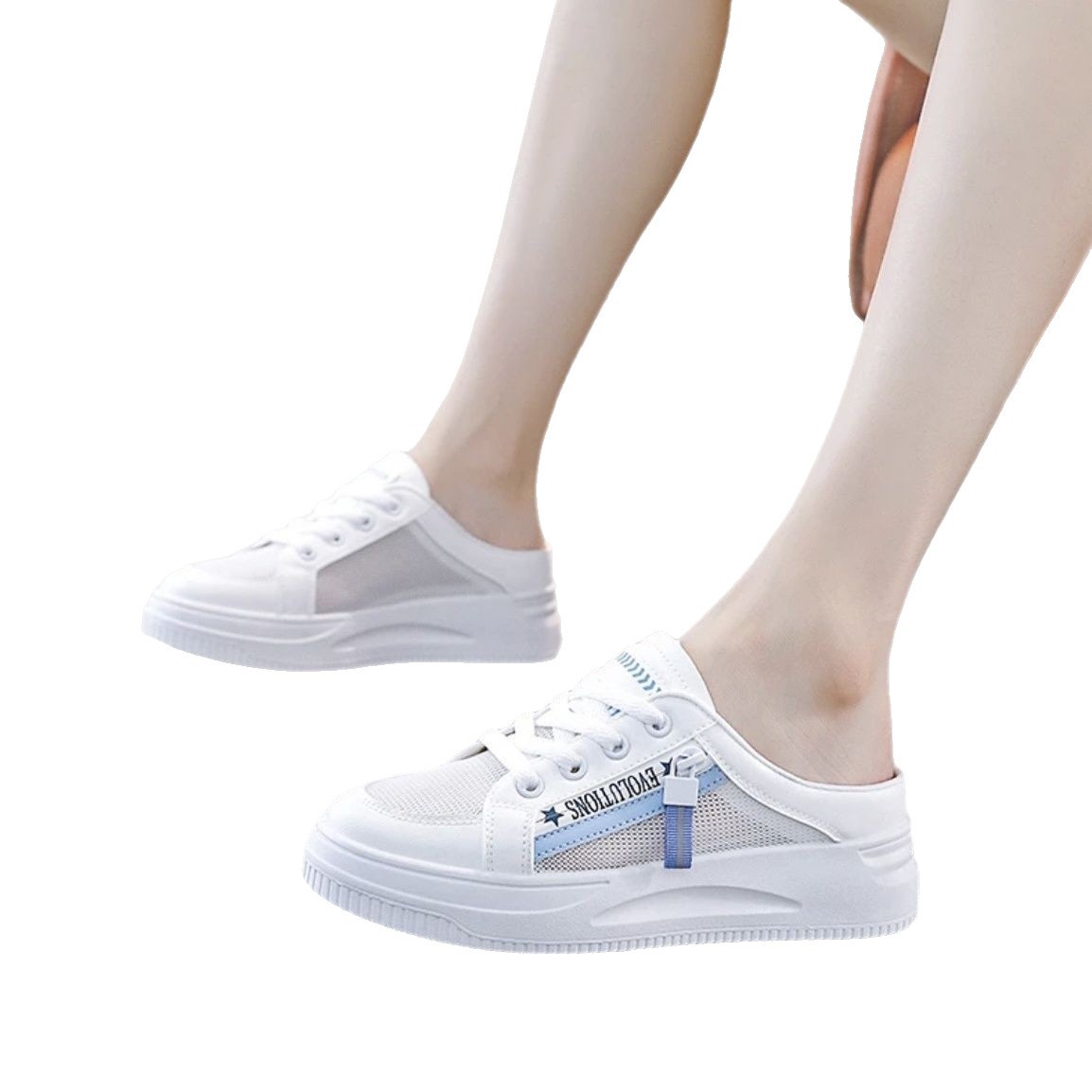 Baotou medio zapatillas de verano para mujeres 2025 nuevos zapatos de mujer perezosos con un pedazo antideslizante cómodos zapatos de lona para mujeres