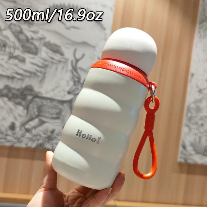 新款弹跳盖户外高颜值便携提绳毛毛虫不锈钢保温杯运动水壶杯子|undefined