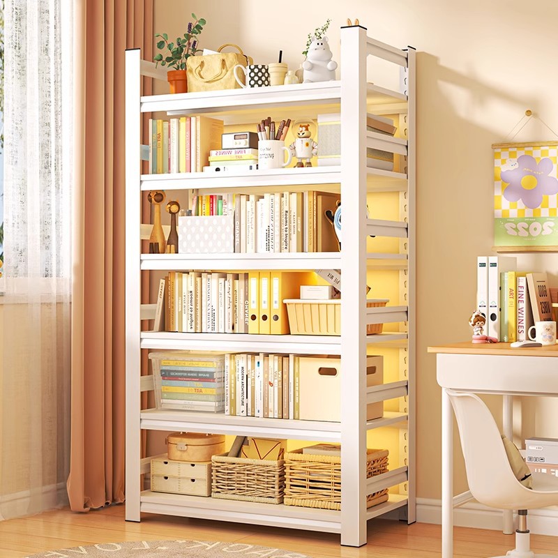 Household Steel Bookshelf Multi-Layer Floor-Standing Storage Rack Children's Simple Bookcase Living Room Wall-Mounted Integrated Storage Rack