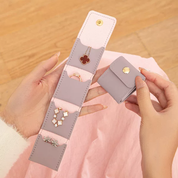 Compact Foldable Jewelry Bag, Mini Compartmentalized Earring and Necklace Storage Bag, Portable Travel Jewelry Ring Bag
