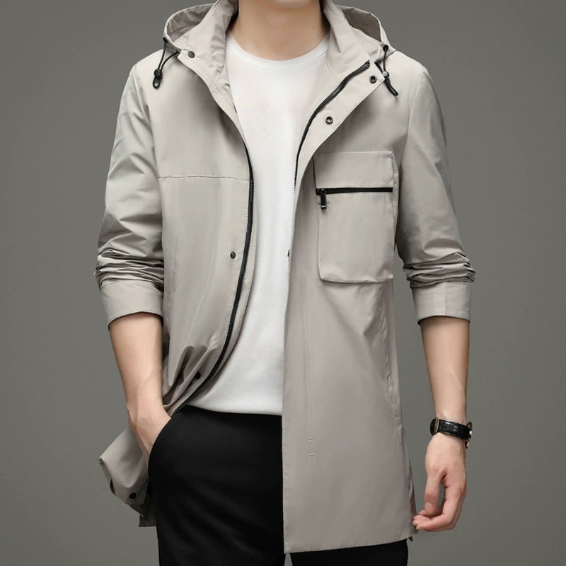 Демисезонное trench coat, длинный тренч с капюшоном, куртка в английском стиле, средней длины, корейский стиль, британский стиль