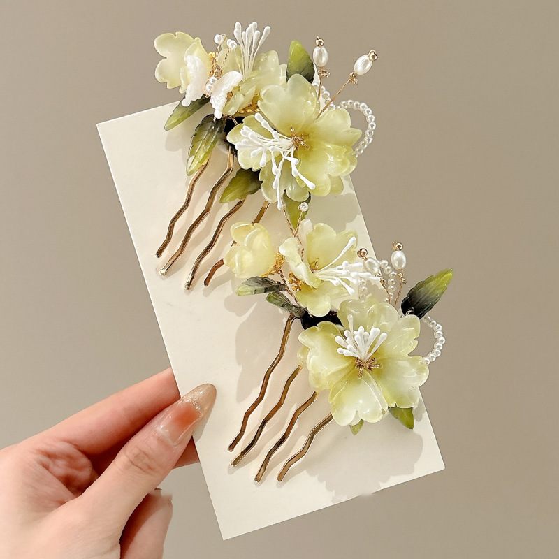 Peonía Peonía Peine Verde Fresco Peine Cheongsam Accesorios Peine Insertado Tocado Mujer Lado Fairy Beauty Bola Bola Accesorios para el cabello