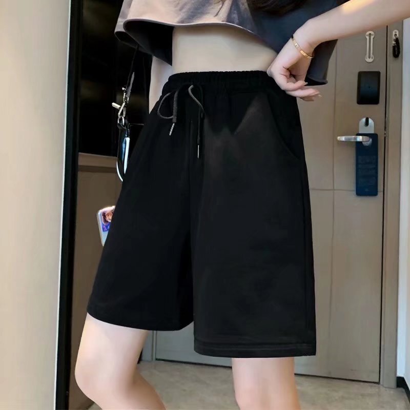 Solid Color Plus Size Women's Shorts 2024 Summer Loose Sports Casual Shorts Thin High-Waisted Mid-Length Plus Size Straight Pants