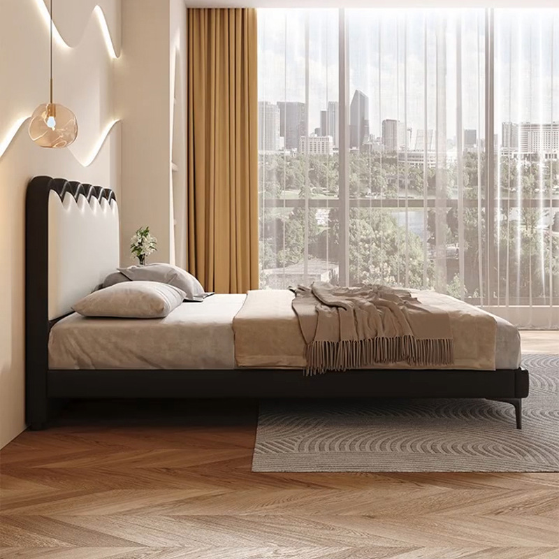 Cama de ondulación francesa retro crema moderna y minimalista para niñas cama de dormitorio princesa cama de cuero doble cama principal cama de matrimonio