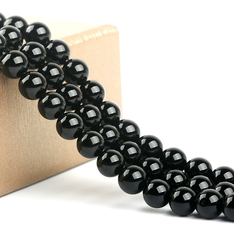 Round Agate Beads, Organic Black Onyx, 4–12 mm, 7A–8A Quality, Single-Loop Bracelet Strand